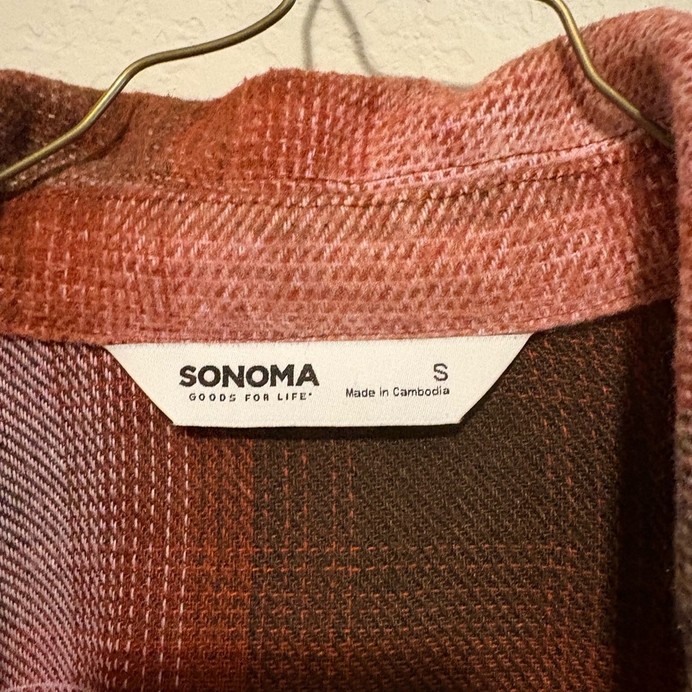 Sonoma Goods for Life Women's Cropped Plaid Utility Jacket shacket pink brown - Picture 4 of 4